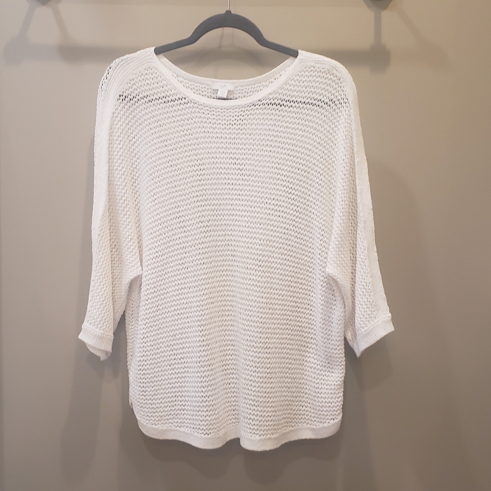 J.Jill Open Stitch Knit Sweater White Sheer Relaxed Fit Size Large Petite